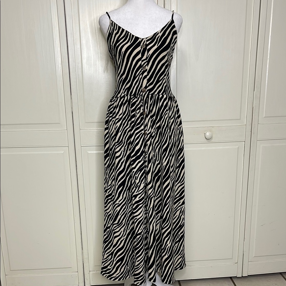 GLO Fashion London Women’s Zebra Print Black and Cream Sundress Sleeveless Sz L